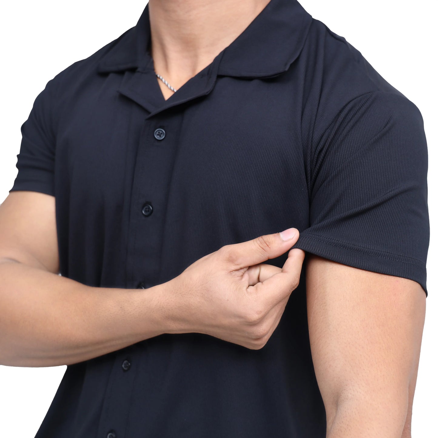 Black Short Sleeve Collar Wrap Front Shirt