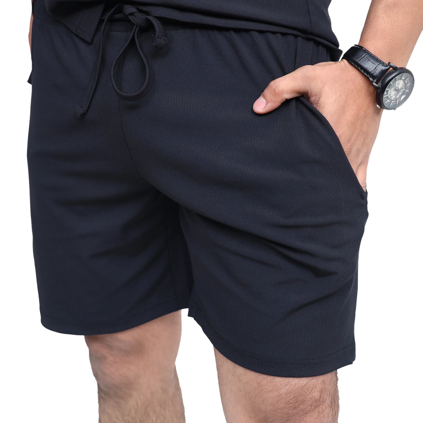Black Short Sleeve Collar Wrap Front Shirt