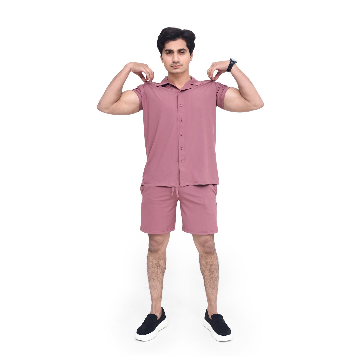 Lavender Blue Short Sleeve Collar Wrap Front Shirt