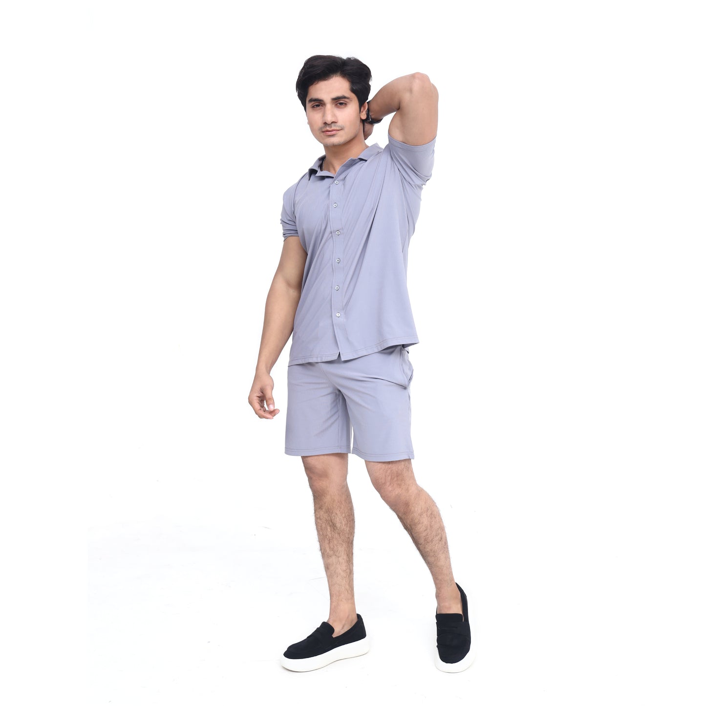 Lavender Blue Short Sleeve Collar Wrap Front Shirt