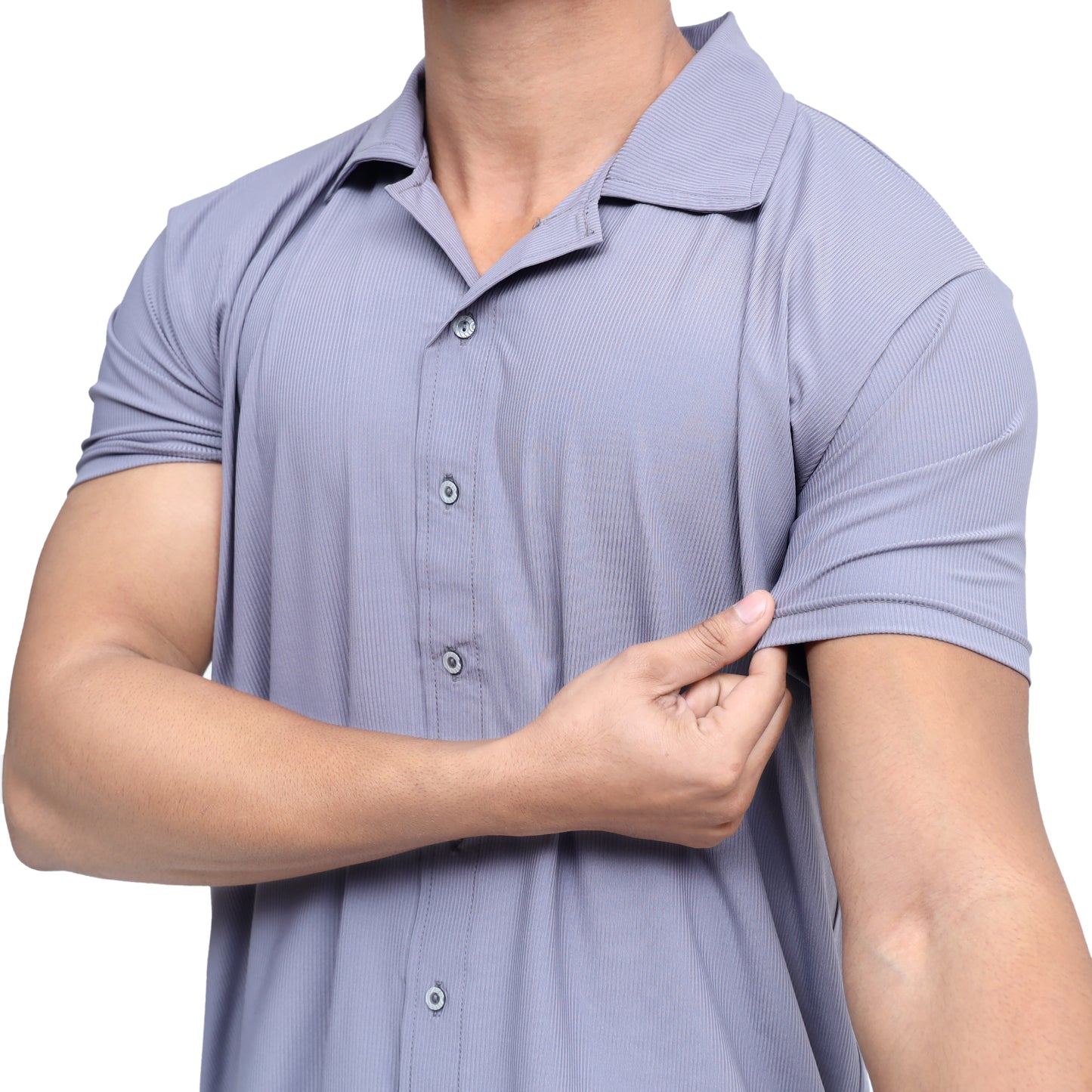 Lavender Blue Short Sleeve Collar Wrap Front Shirt