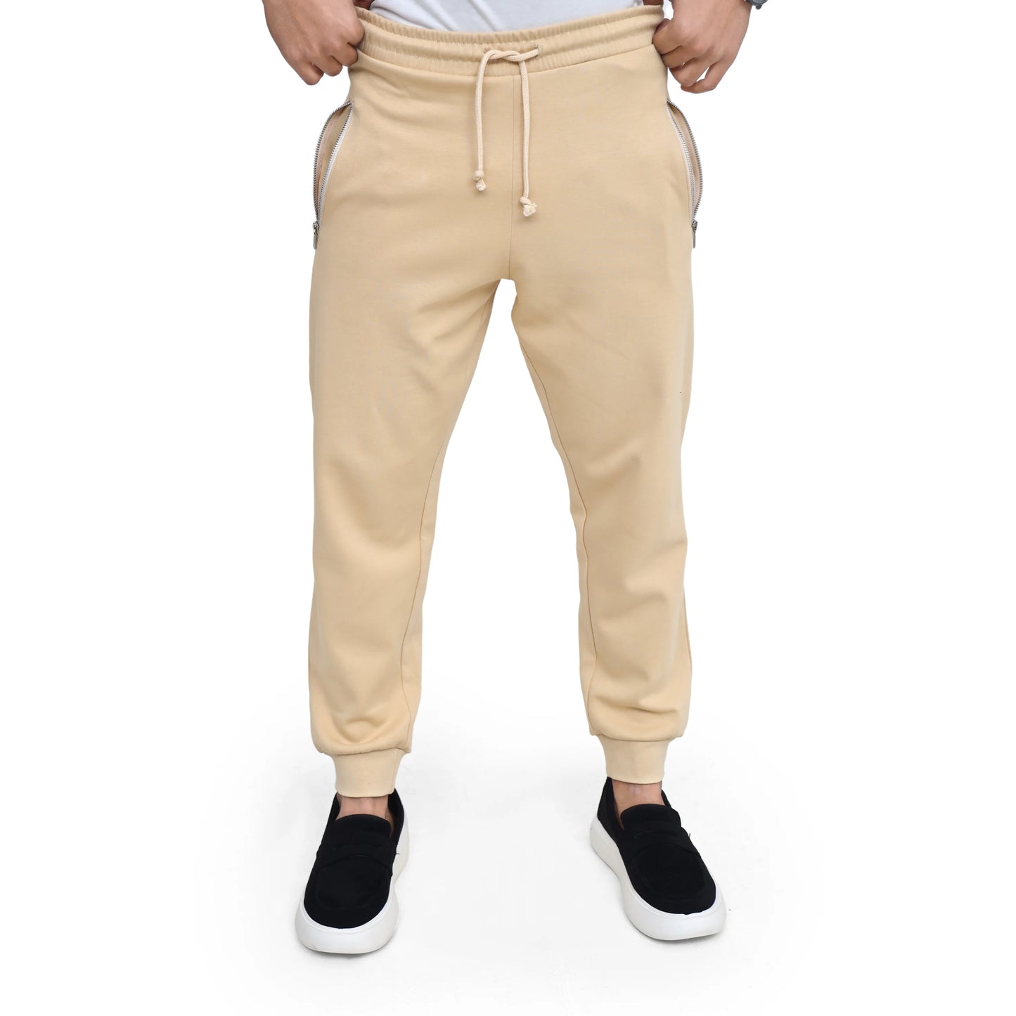 Cream Slim Fit Zip Pocket Trousers
