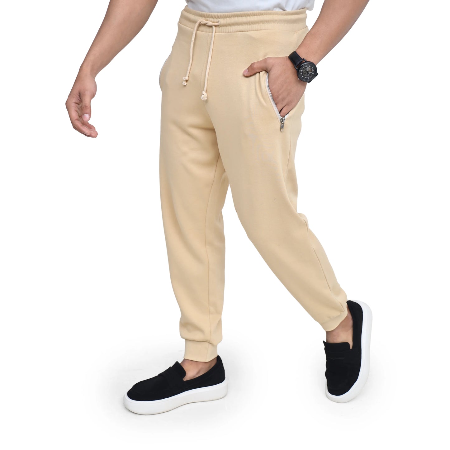 Cream Slim Fit Zip Pocket Trousers