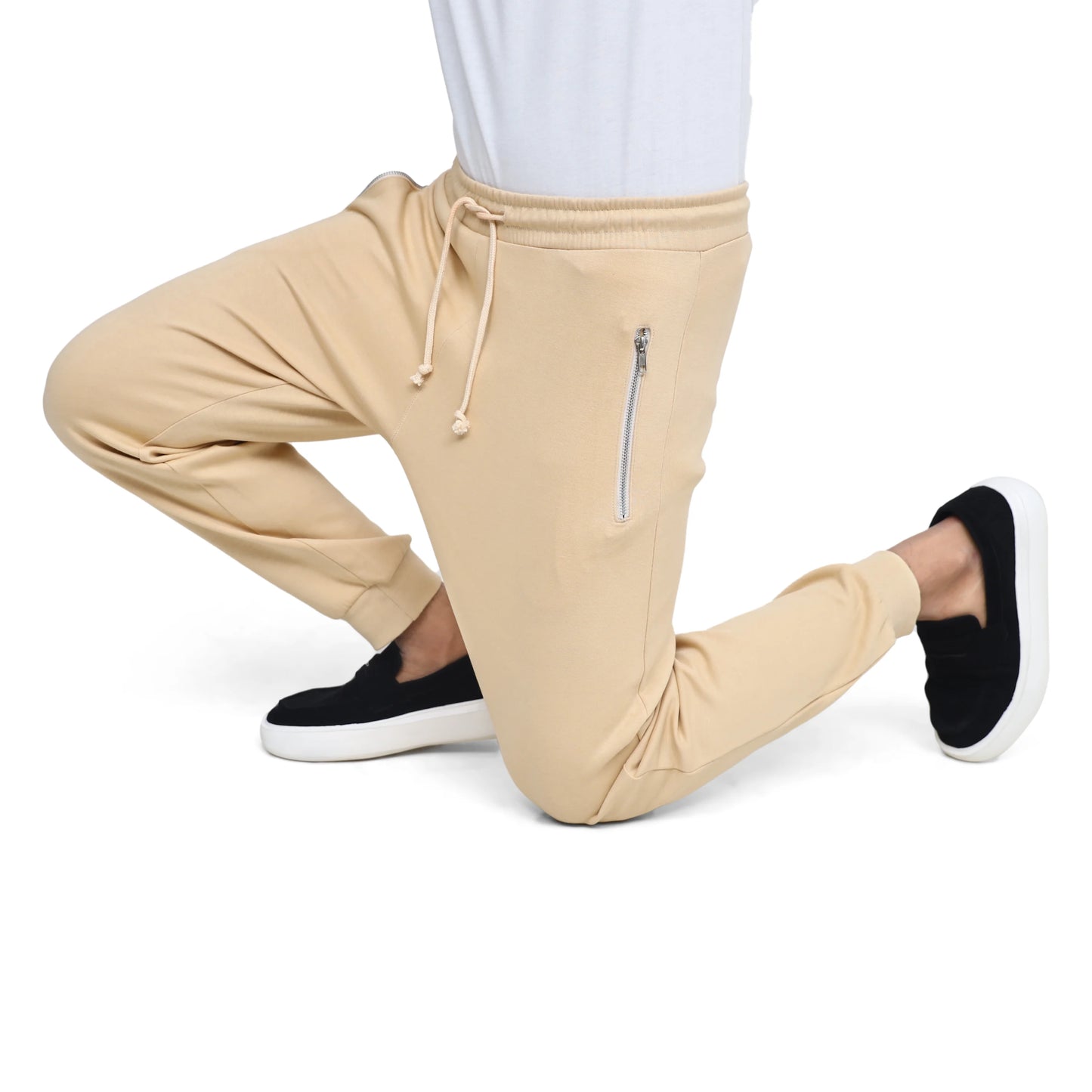 Cream Slim Fit Zip Pocket Trousers