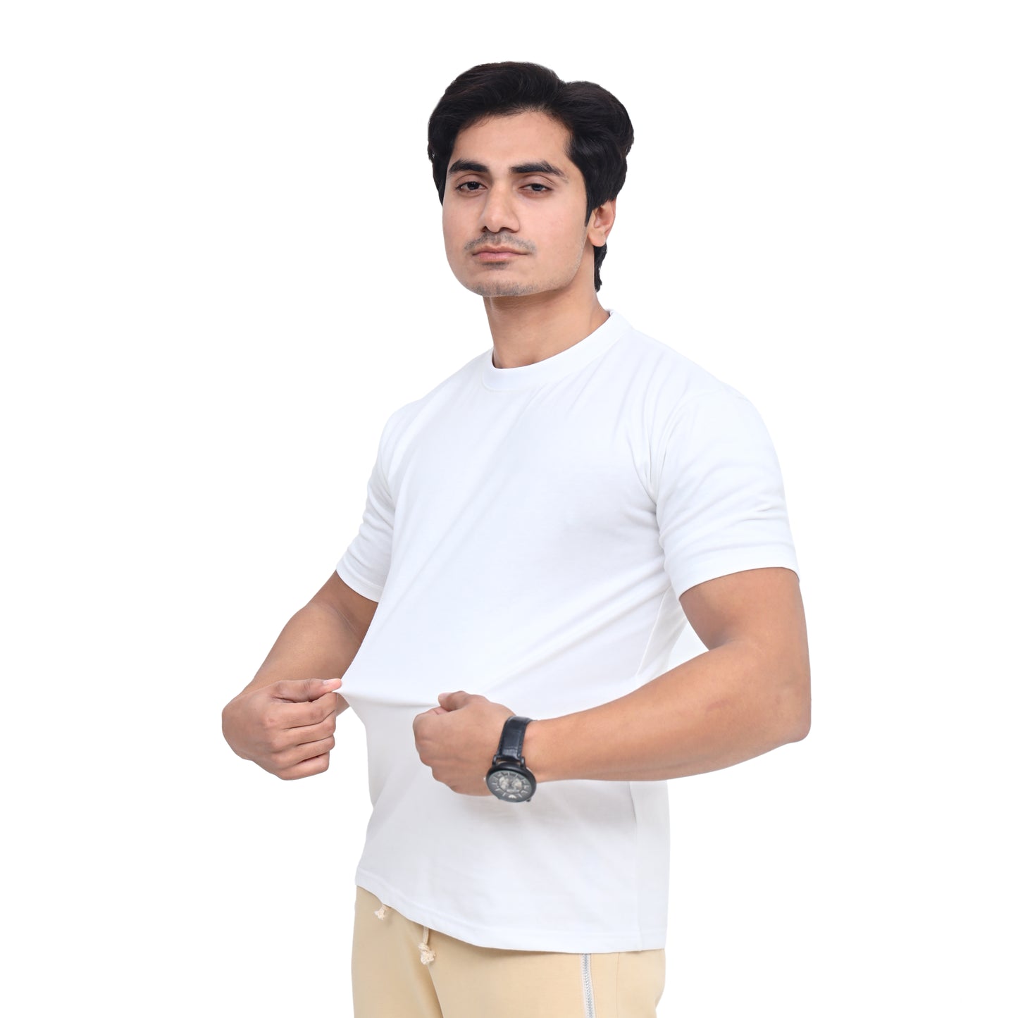 White Plain Round Neck Cotton Half Sleeves T-Shirt