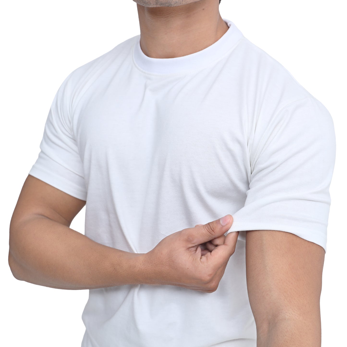 White Plain Round Neck Cotton Half Sleeves T-Shirt