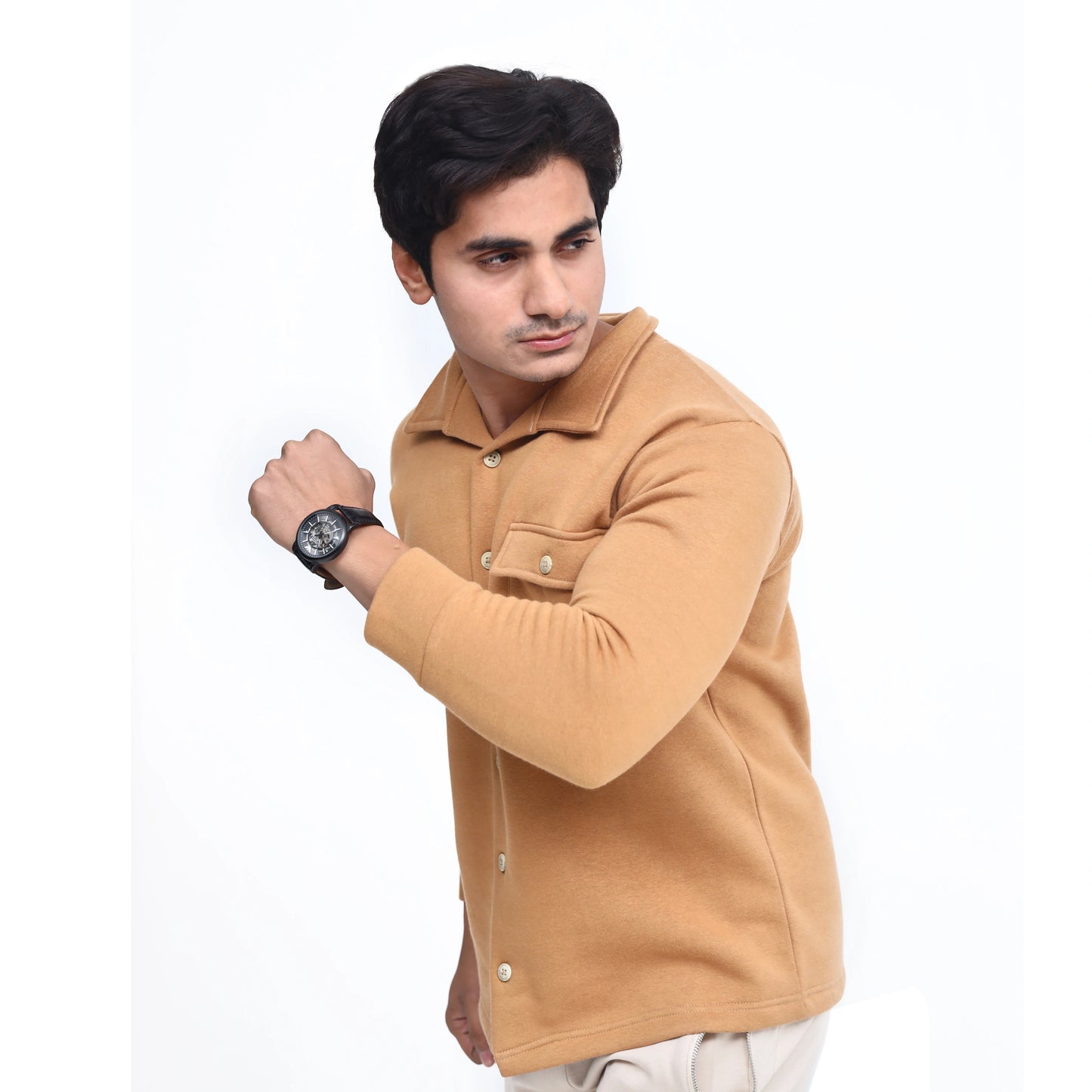 Men's Fleece Button-Up Shirt Jacket - Desert Sand