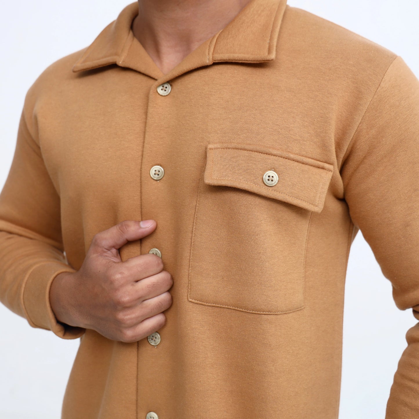 Men's Fleece Button-Up Shirt Jacket - Desert Sand