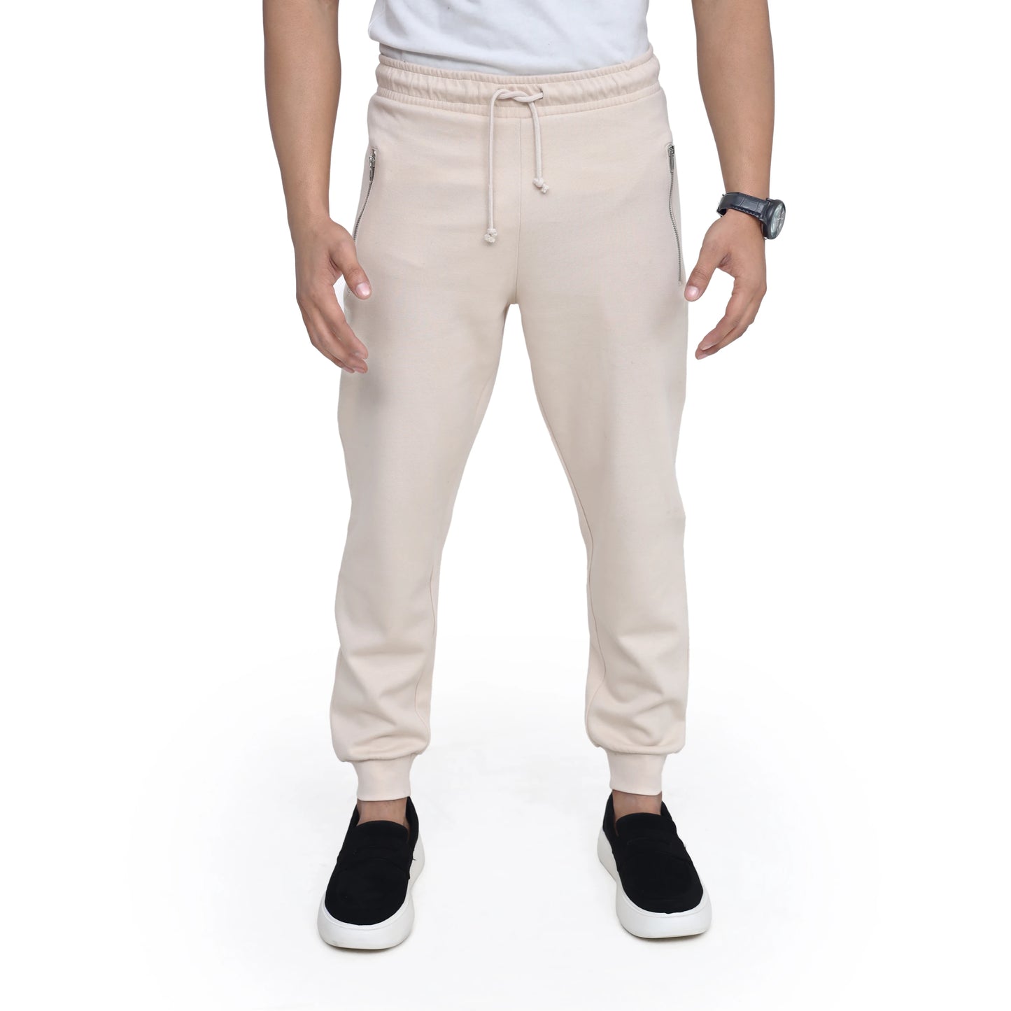 Slim Fit Zipper Trousers - Beige