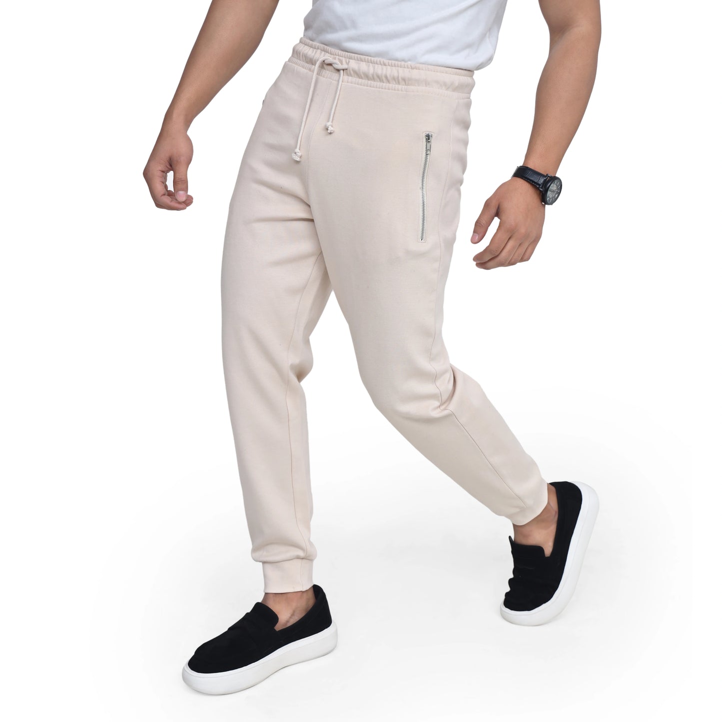 Slim Fit Zipper Trousers - Beige