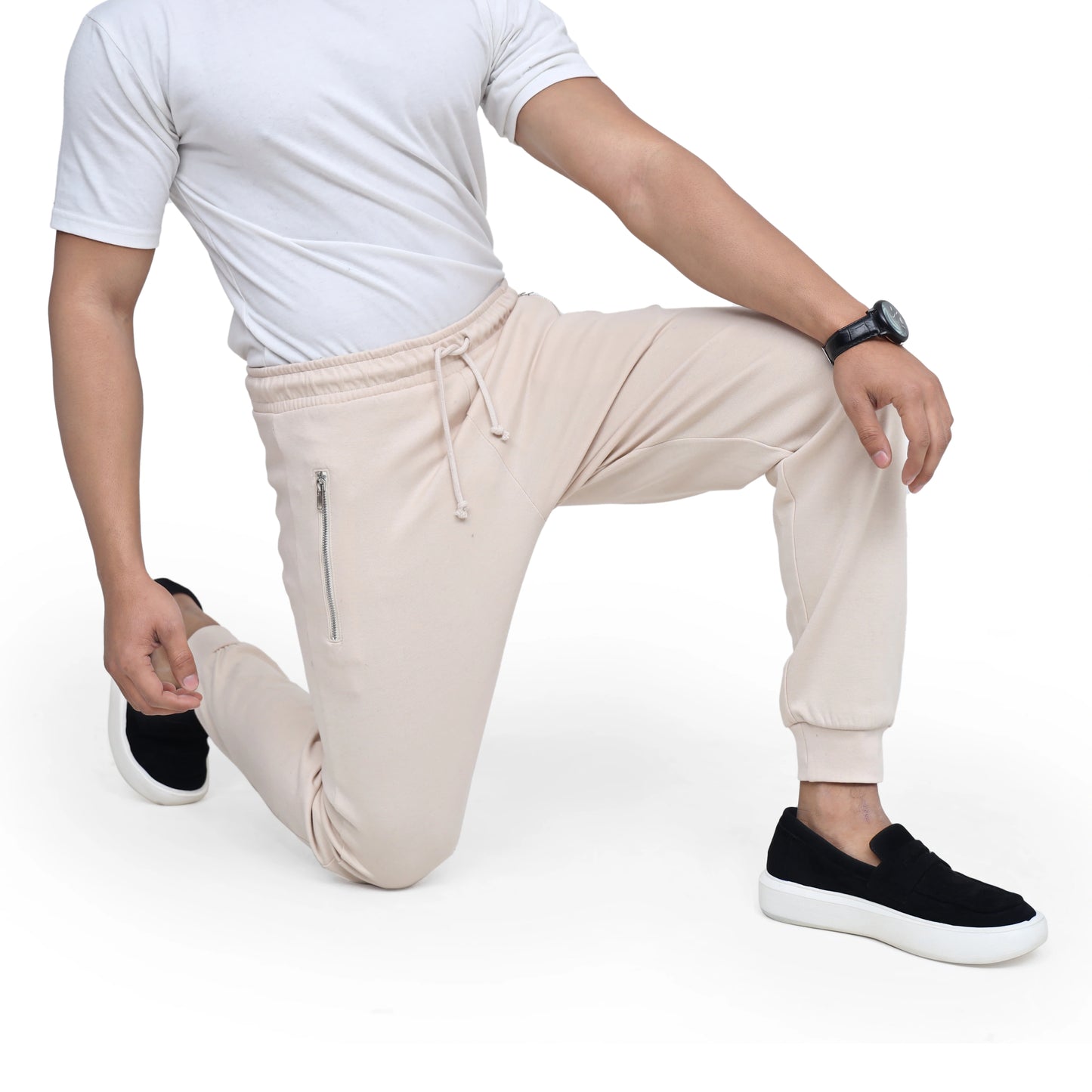 Slim Fit Zipper Trousers - Beige