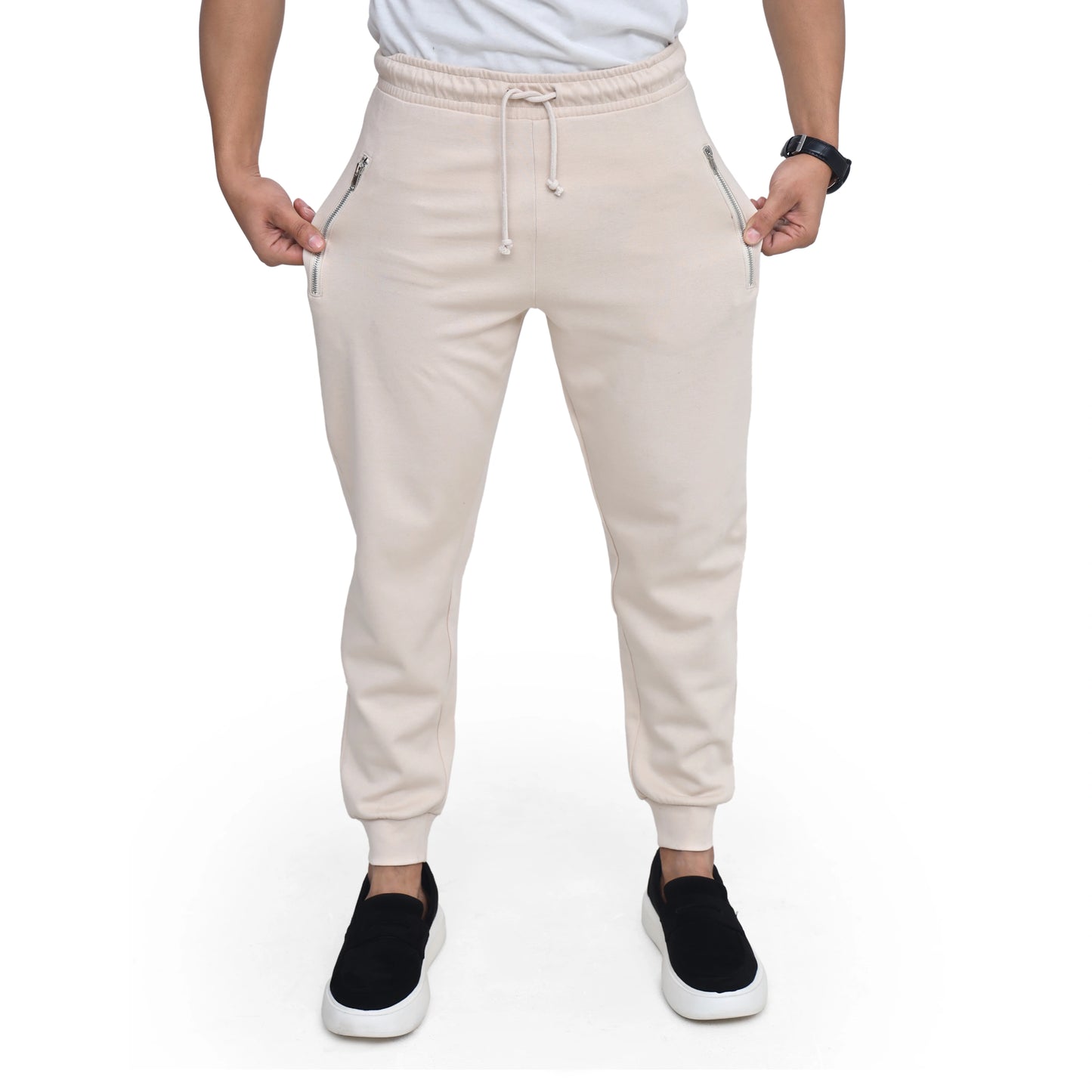 Slim Fit Zipper Trousers - Beige