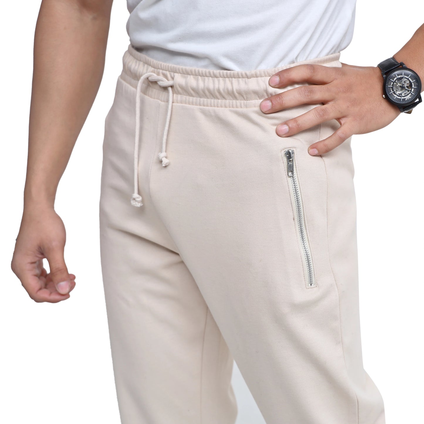 Slim Fit Zipper Trousers - Beige