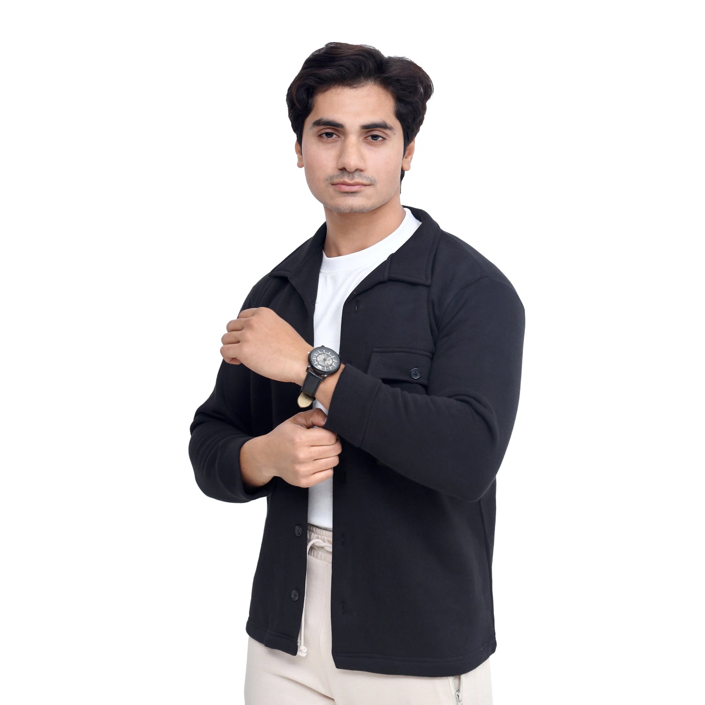 Men's Fleece Button-Up Shirt Jacket - Charcoal Grey
