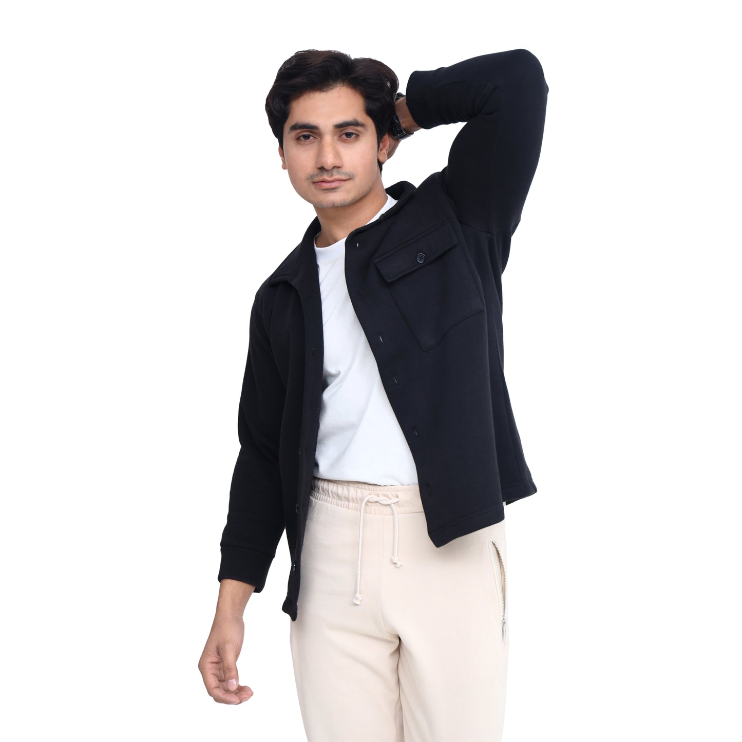 Men's Fleece Button-Up Shirt Jacket - Charcoal Grey