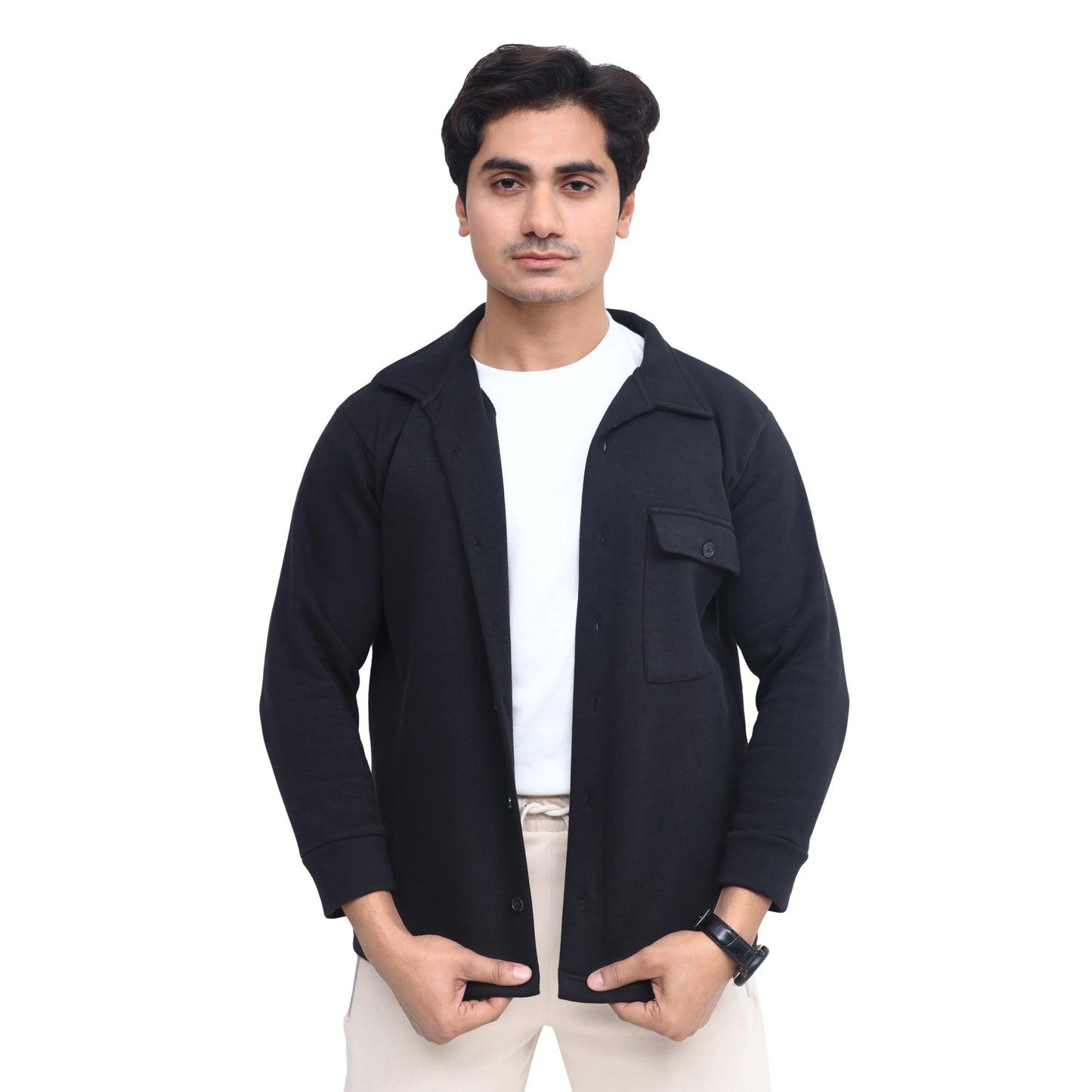 Men's Fleece Button-Up Shirt Jacket - Charcoal Grey