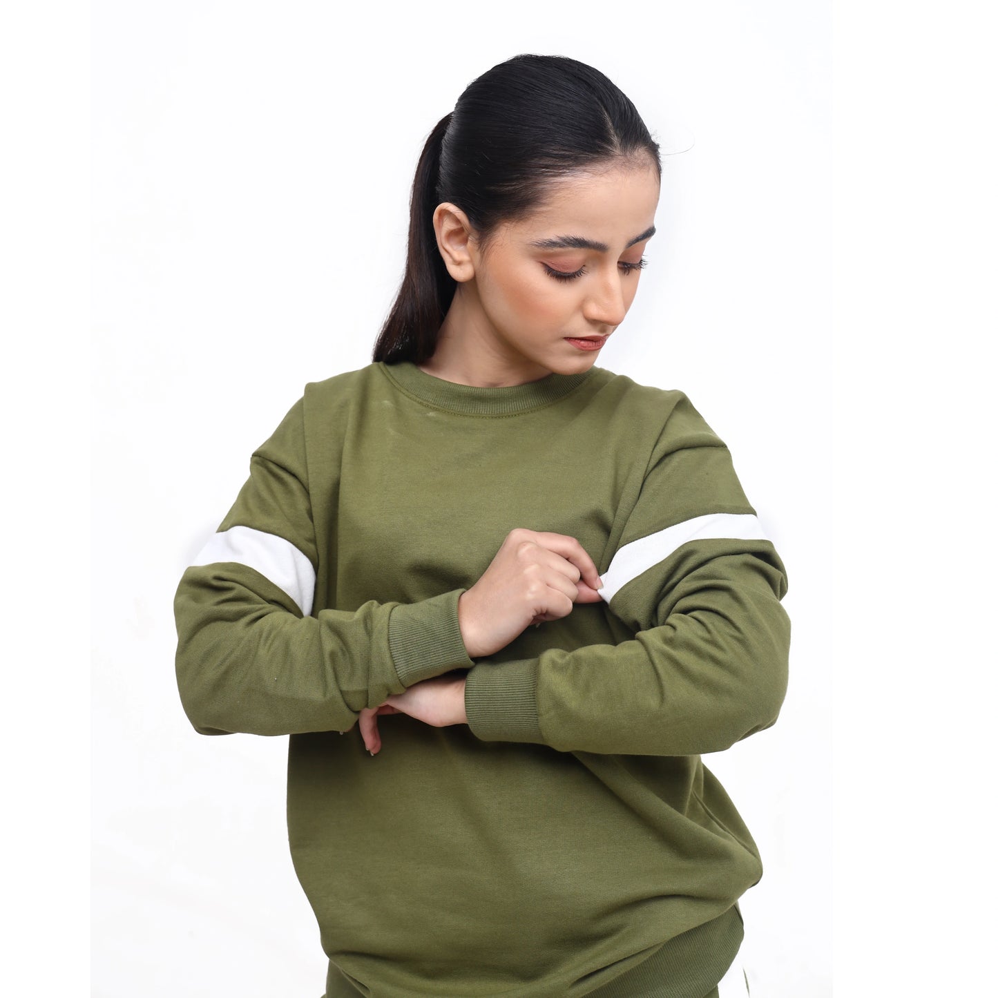 Drop Shoulder Sweatshirt and Flared Trouser Set - Olive Taupe