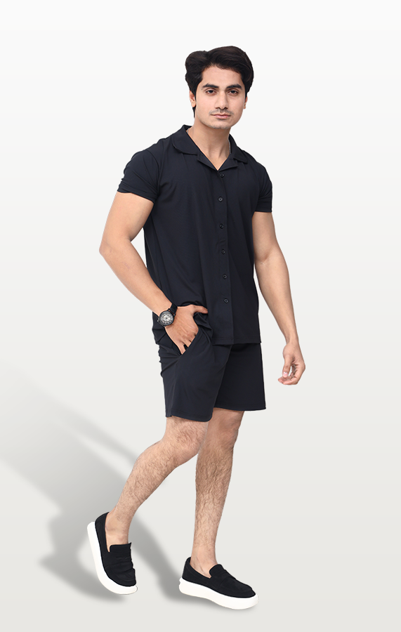 Lavender Blue Short Sleeve Collar Wrap Front Shirt