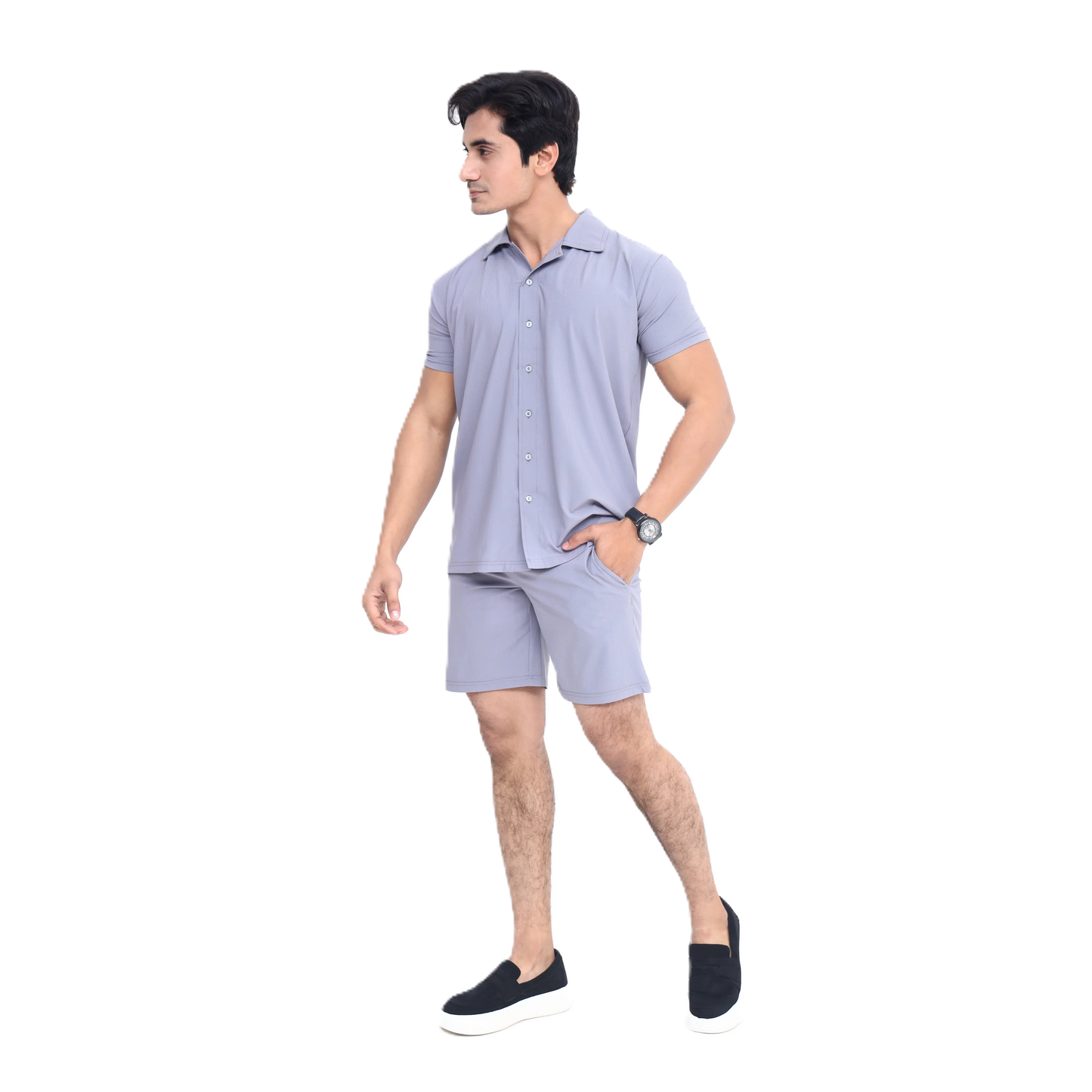 Black Short Sleeve Collar Wrap Front Shirt