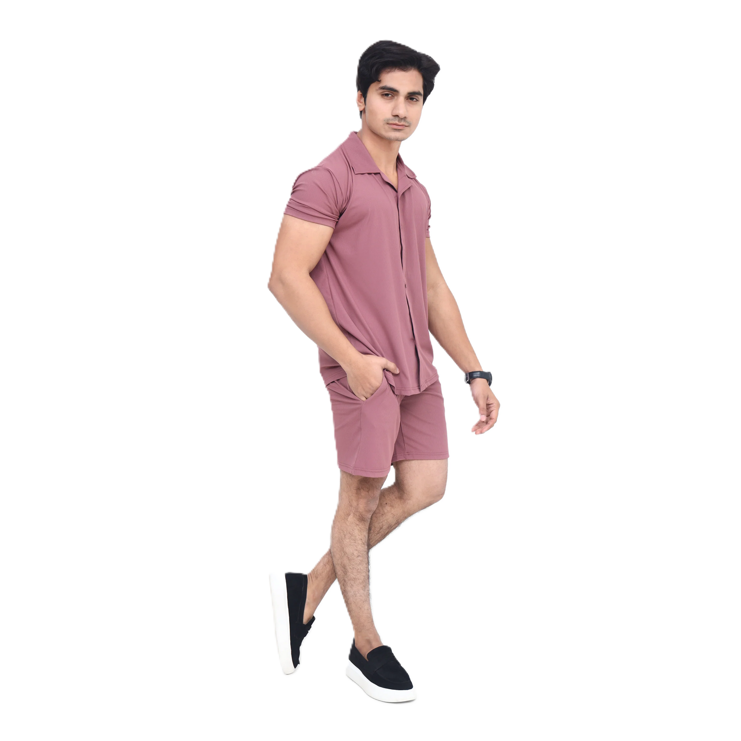 Black Short Sleeve Collar Wrap Front Shirt