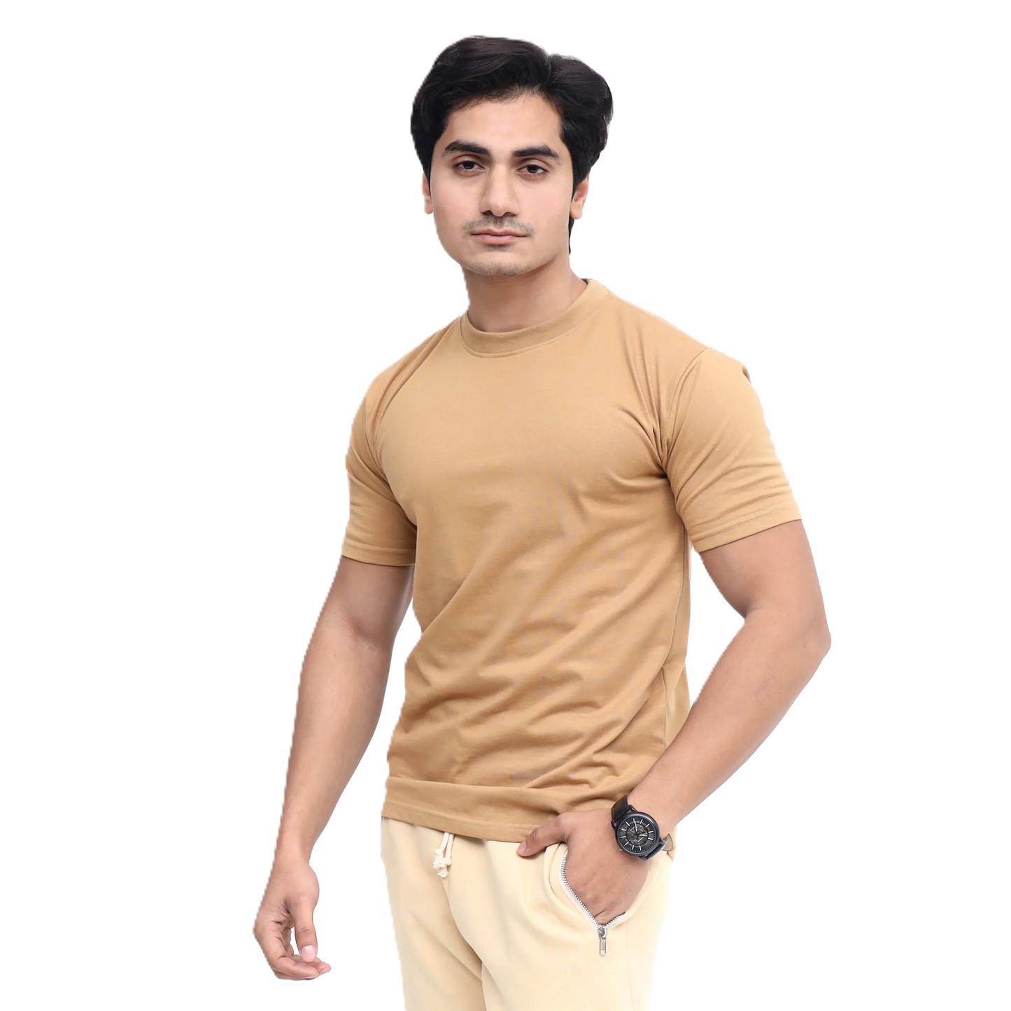 Plain Round Neck Men Cotton Blended Half Sleeves T-Shirt