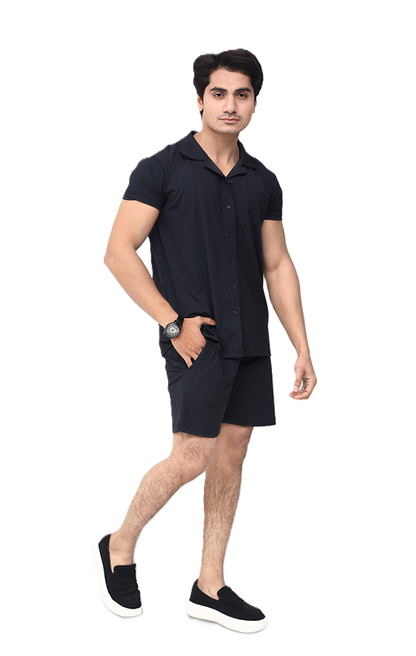 Lavender Blue Short Sleeve Collar Wrap Front Shirt