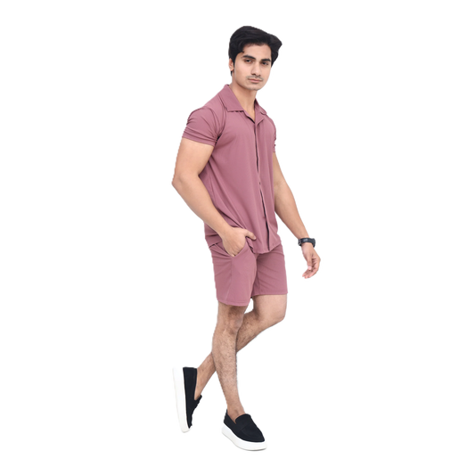 Mellow Pink Short Sleeve Collar Wrap Front Shirt