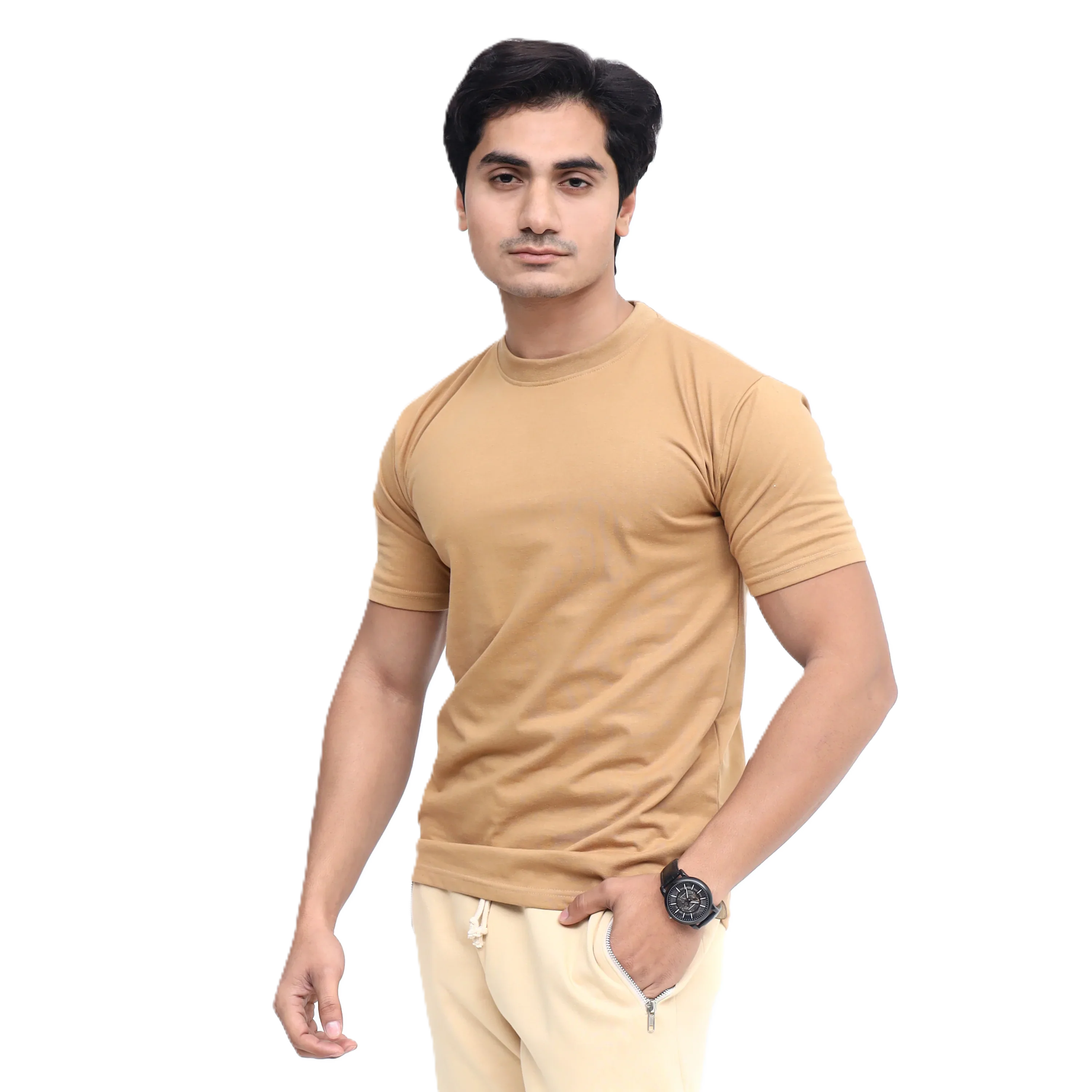 Plain Round Neck Men Cotton Blended Half Sleeves T-Shirt